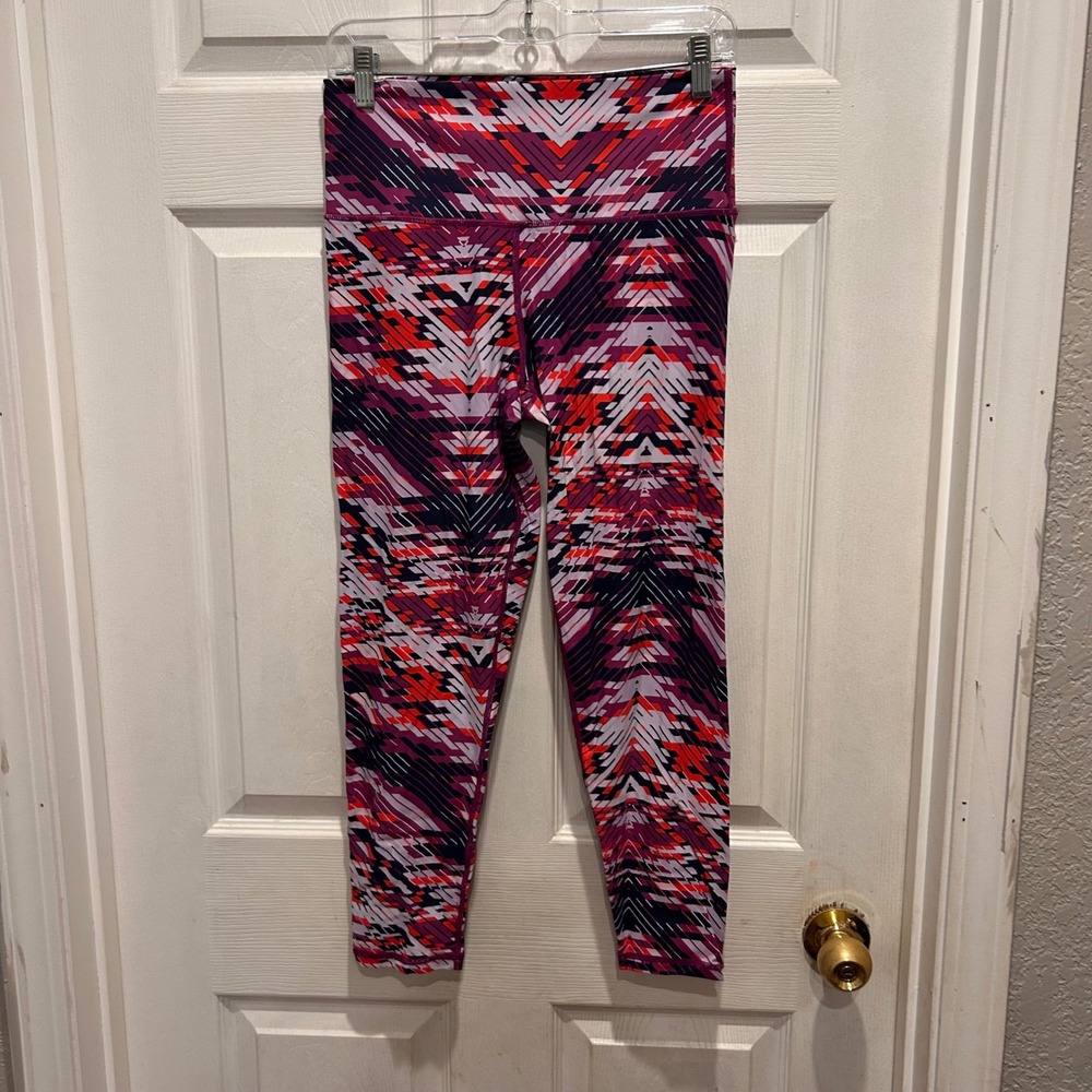 Aerie Chill Play Move High Waisted Geometric‎ Chevron Leggings Purple Red Large